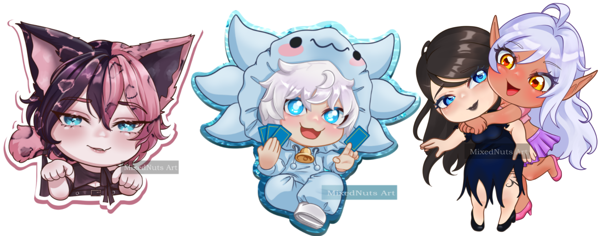 Chibi art, 8,5€ headshot/half body, 18,5€ full body, extra character +50%